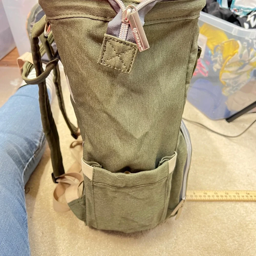 Pipibear Diaper Bag Backpack Olive Green Canvas‎ Insulated Pockets Large Utility